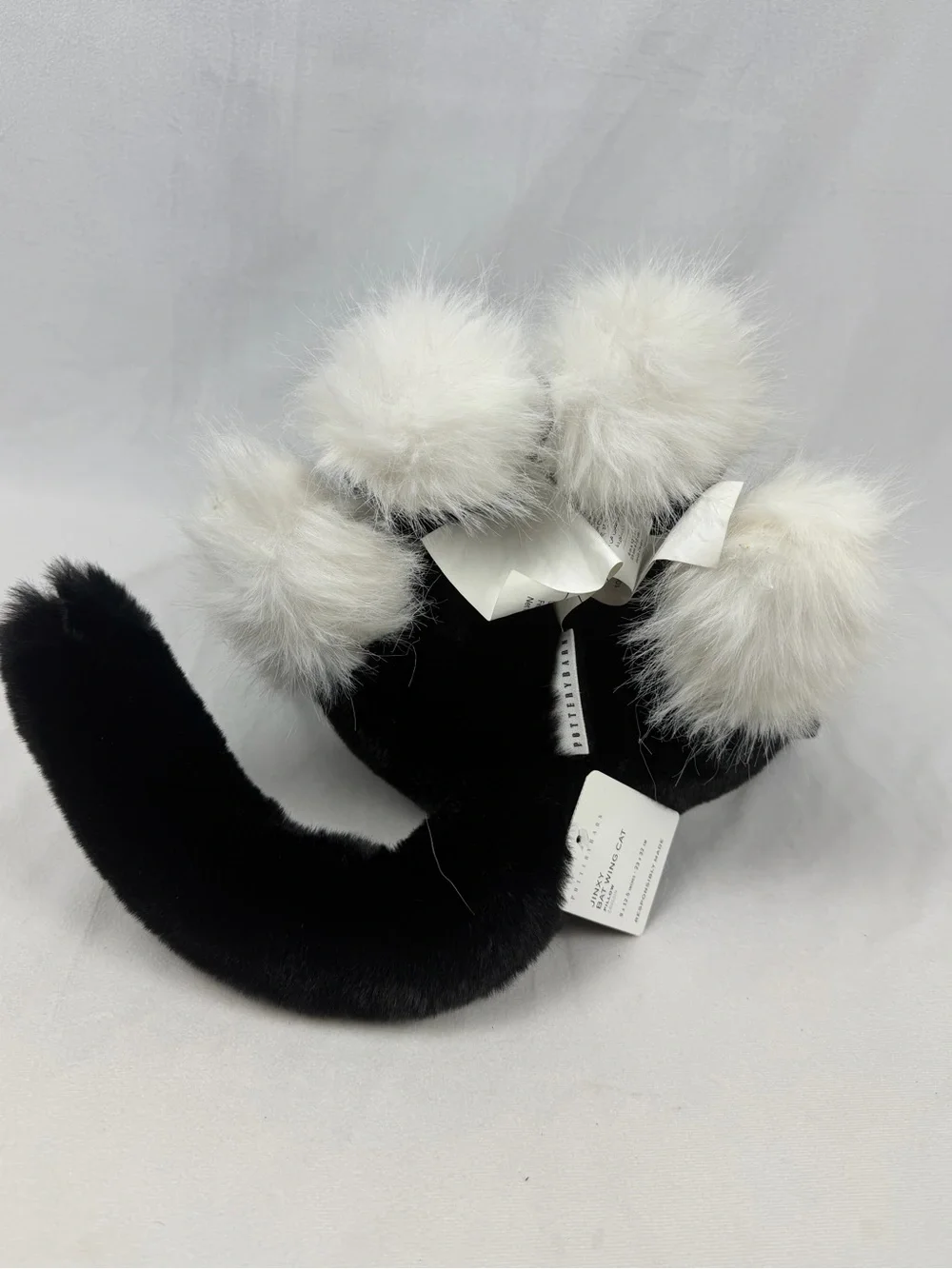 Pottery Barn Jinxy Boo Bat Wing Cat Shaped Pillow Plush 9X12 Black Halloween NWT